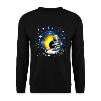 Surfer Cosmonaut Surf over Galaxies Solar System - Unisex Sweatshirt - black - Front - Alina (178cm) & Michal (187cm)