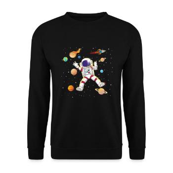 Planeten Raumschiff fliegender Raumfahrer Galaxie - Unisex Pullover - Schwarz - Vorne - Alina (178cm) & Michal (187cm)