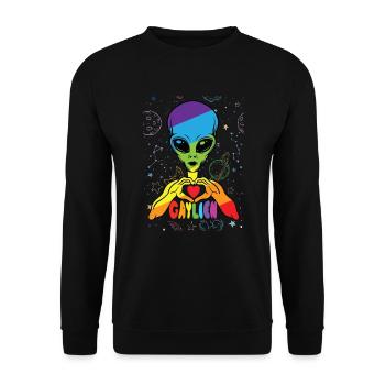 Gay Lesbian Alien Heart Motif Couple - Unisex Sweatshirt - black - Front - Alina (178cm) & Michal (187cm)
