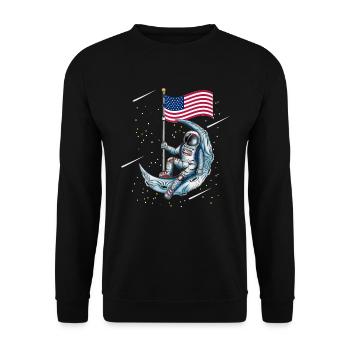 Mondlandung USA Amerika Flagge Mond Weltraum Fan - Unisex Pullover - Schwarz - Vorne - Alina (178cm) & Michal (187cm)
