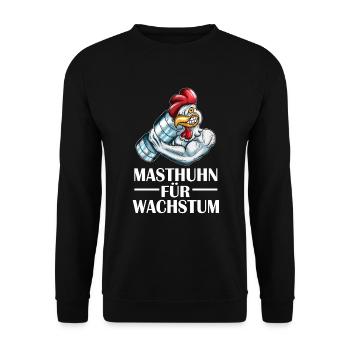 Chicken Masthuhn für Wachstum Bodybilder Hähnchen - Unisex Pullover - Schwarz - Vorne - Alina (178cm) & Michal (187cm)