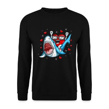 Shark Heart valentine's day Heart Shark Motif - Unisex Sweatshirt - black - Front - Alina (178cm) & Michal (187cm)