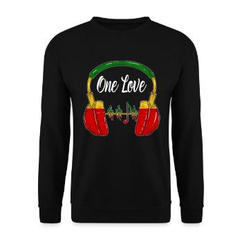 Musikoutfit Kopfhörer eine Liebe Reggae Jamaika - Unisex Pullover - Schwarz - Vorne - Alina (178cm) & Michal (187cm)