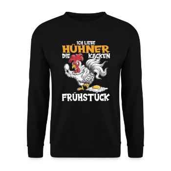 Hühnerei Liebhaber Huhn legt frische Frühstücksei - Unisex Pullover - Schwarz - Vorne - Alina (178cm) & Michal (187cm)