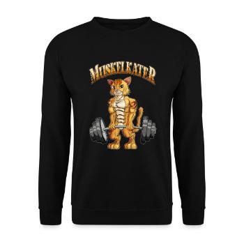 Kater trainiert Gewichtheben Muskelkater Lustig - Unisex Pullover - Schwarz - Vorne - Alina (178cm) & Michal (187cm)
