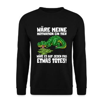 Motivation lustlos Witziges T-Rex Dino Outfit - Unisex Pullover - Schwarz - Vorne - Alina (178cm) & Michal (187cm)