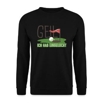 Golf Golfer Bälle richtige Loch Golfplatz treffen - Unisex Pullover - Schwarz - Vorne - Alina (178cm) & Michal (187cm)