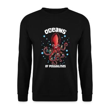 Krake 8 armig lesen Ozean voller Möglichkeiten - Unisex Pullover - Schwarz - Vorne - Alina (178cm) & Michal (187cm)