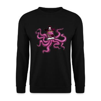 Oktopus Pirat Piratenhut Augenklappe Schnurbart - Unisex Pullover - Schwarz - Vorne - Alina (178cm) & Michal (187cm)