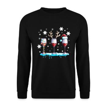 Red Wine Wine Glass with Antlers and Snow Christmas - Unisex Sweatshirt - black - Front - Alina (178cm) & Michal (187cm)
