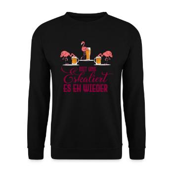 Flamingo Alkohol Bier Es eskalier eh Schnaps - Unisex Pullover - Schwarz - Vorne - Alina (178cm) & Michal (187cm)