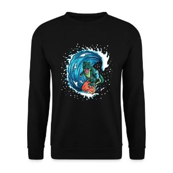 T-Rex loves surfing dinosaur sea waves - Unisex Sweatshirt - black - Front - Alina (178cm) & Michal (187cm)