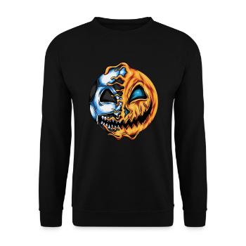 Fußballspieler Fußballer Kürbis Skelett Gruseln - Unisex Pullover - Schwarz - Vorne - Alina (178cm) & Michal (187cm)