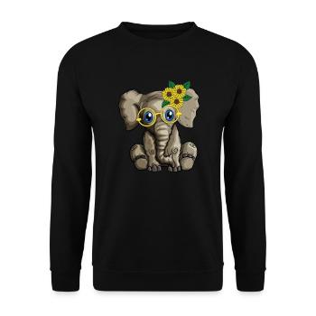 Süßer Babyelefant Blumen Brille Elefantenliebhaber - Unisex Pullover - Schwarz - Vorne - Alina (178cm) & Michal (187cm)