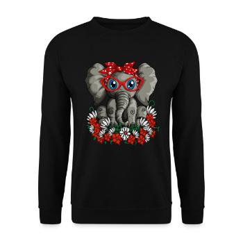 Süßer Kinder Baby Elefant mit roten Blumen Brille - Unisex Pullover - Schwarz - Vorne - Alina (178cm) & Michal (187cm)
