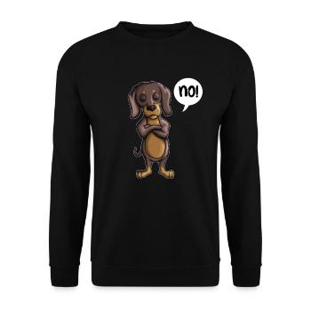 Sturkopf Dackel Hund sagt nein Geschenk - Unisex Pullover - Schwarz - Vorne - Alina (178cm) & Michal (187cm)