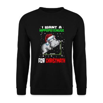 Mathe lernen lustiges Nilpferd an Weihnachten - Unisex Pullover - Schwarz - Vorne - Alina (178cm) & Michal (187cm)