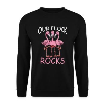 Pink Flamingo Costume Bird Our Flock Rocks - Unisex Sweatshirt - black - Front - Alina (178cm) & Michal (187cm)
