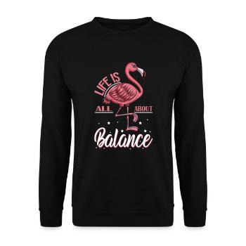 Pink Flamingo Costume Bird Life all about Balance - Unisex Sweatshirt - black - Front - Alina (178cm) & Michal (187cm)