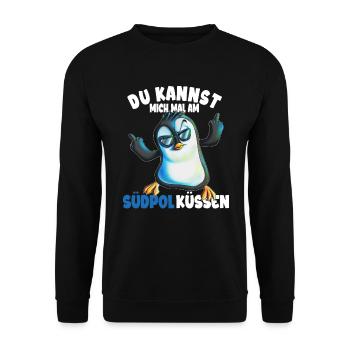 Kannst mich mal am Südpol küssen Pinguine - Unisex Pullover - Schwarz - Vorne - Alina (178cm) & Michal (187cm)