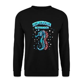 Schimmen Lehrnen Seepferdchen Kinder Schwimmlehrer - Unisex Pullover - Schwarz - Vorne - Alina (178cm) & Michal (187cm)