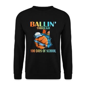100 Tage Schule Rucksack Basketball Stifte Lineal - Unisex Pullover - Schwarz - Vorne - Alina (178cm) & Michal (187cm)