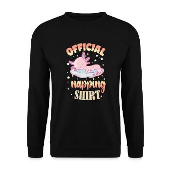 Chemise de sieste Axolotl Morgenmuffel Nap Axo - Sweat-shirt Unisexe - noir - Devant - Alina (178cm) & Michal (187cm)