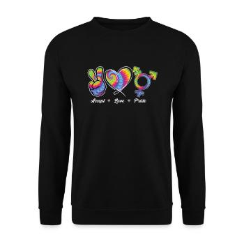 Friede Liebe Stolze Lesben Gay Bisexuell LGBTQ - Unisex Pullover - Schwarz - Vorne - Alina (178cm) & Michal (187cm)