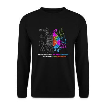 1N73LL1G3NC3 15 7H3 4B1L17Y 70 4D4P7 70 CH4NG3 - Unisex Sweatshirt - black - Front - Alina (178cm) & Michal (187cm)