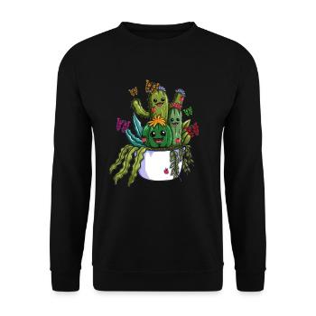 Gartenpflanze Wüstenpflanzen Kaktus Schmetterlinge - Unisex Pullover - Schwarz - Vorne - Alina (178cm) & Michal (187cm)