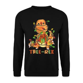 Christmas Tree Rex - niedlich Dino in Lichterkette - Unisex Pullover - Schwarz - Vorne - Alina (178cm) & Michal (187cm)