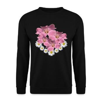 Margerite Blume pink Blumenranke Gänseblümchen - Unisex Pullover - Schwarz - Vorne - Alina (178cm) & Michal (187cm)