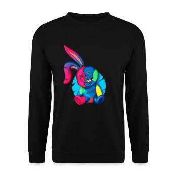 Psychedelisches Geflickter Hase Häschen Grusel - Unisex Pullover - Schwarz - Vorne - Alina (178cm) & Michal (187cm)