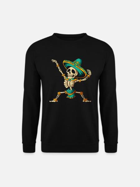 Mexikanisches Skelett tanzt im Sombrero Halloween - Unisex Pullover - Schwarz