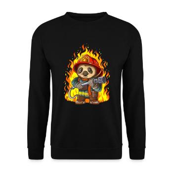 Heroic Brave Firefighter Sloth - Unisex Sweatshirt - black - Front - Alina (178cm) & Michal (187cm)