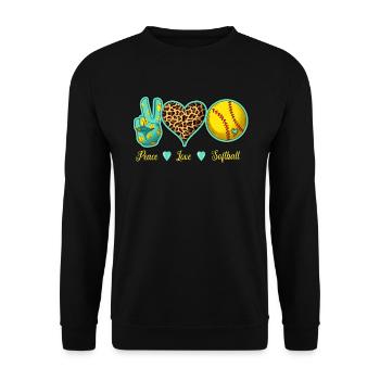 Liebe für Softball, Frieden Liebe Softball Graphik - Unisex Pullover - Schwarz - Vorne - Alina (178cm) & Michal (187cm)