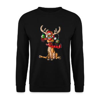 Rentier geschmückt an Weihnachten Christbaumkugeln - Unisex Pullover - Schwarz - Vorne - Alina (178cm) & Michal (187cm)