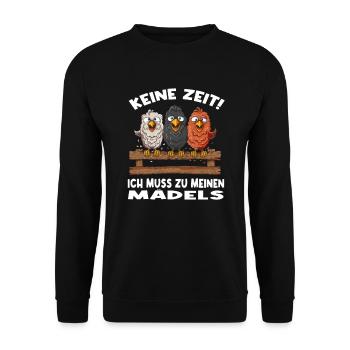 Hühner Zucht Hühnerhaltung Aufzucht Küken Spruch - Unisex Pullover - Schwarz - Vorne - Alina (178cm) & Michal (187cm)
