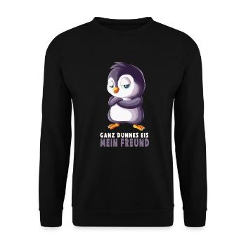 Grinning penguin says very thin cream my friend - Unisex Sweatshirt - black - Front - Alina (178cm) & Michal (187cm)