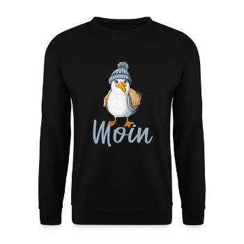 Seagull with knitted cap says Moin Low German North - Unisex Sweatshirt - black - Front - Alina (178cm) & Michal (187cm)