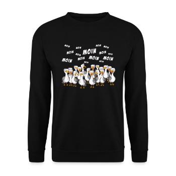 Flock of seagulls greets in Low German Moin Norden - Unisex Sweatshirt - black - Front - Alina (178cm) & Michal (187cm)
