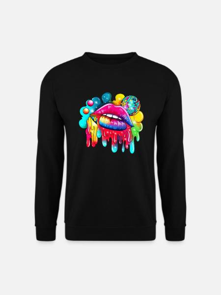 Discokugel & Regenbogen Lippen Mund Grafikdesign - Unisex Pullover - Schwarz