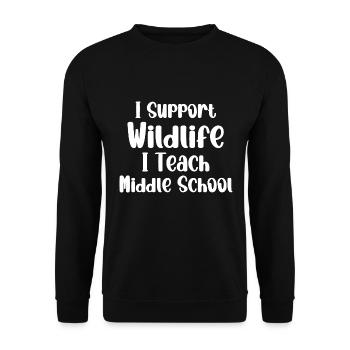 I Support Wildlife I Teach Middle School - Lehrer - Unisex Pullover - Schwarz - Vorne - Alina (178cm) & Michal (187cm)