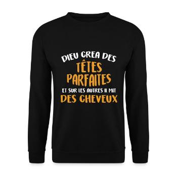 Gott schuf vollkommene Köpfe und andere - Unisex Pullover - Schwarz - Vorne - Alina (178cm) & Michal (187cm)
