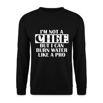 Ich Bin Kein Koch Aber Wasser Anbrennen Profi - Unisex Pullover - Schwarz - Vorne - Alina (178cm) & Michal (187cm)