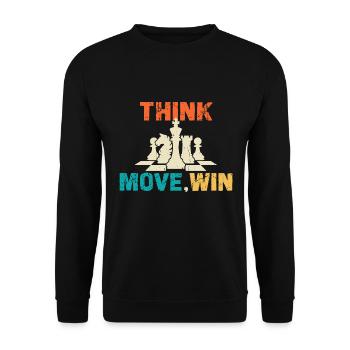 Échecs, Penser, Bouger, Gagner, Club des Maîtres d’Échecs - Sweat-shirt Unisexe - noir - Devant - Alina (178cm) & Michal (187cm)