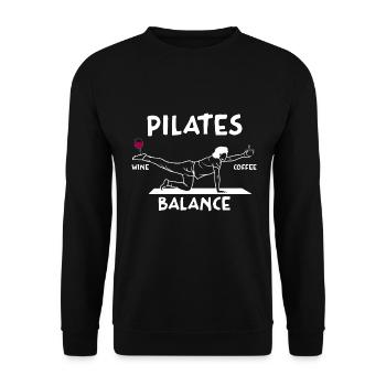 Pilates Balance Wein Und Kaffee Motiv - Unisex Pullover - Schwarz - Vorne - Alina (178cm) & Michal (187cm)