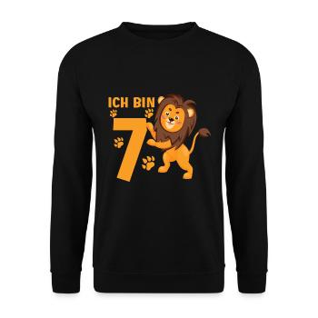 Löwe 7 Jahre Löwen 7 Kindergeburtstag - Unisex Pullover - Schwarz - Vorne - Alina (178cm) & Michal (187cm)