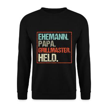 Ehemann Papa Grillmeister Held Vatertag Männertag - Unisex Pullover - Schwarz - Vorne - Alina (178cm) & Michal (187cm)