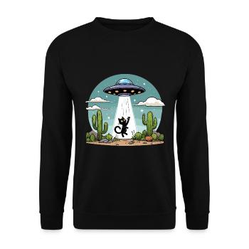 Ufo Katze Space Aliens Weltraum Kaktus Lustig Fun - Unisex Pullover - Schwarz - Vorne - Alina (178cm) & Michal (187cm)